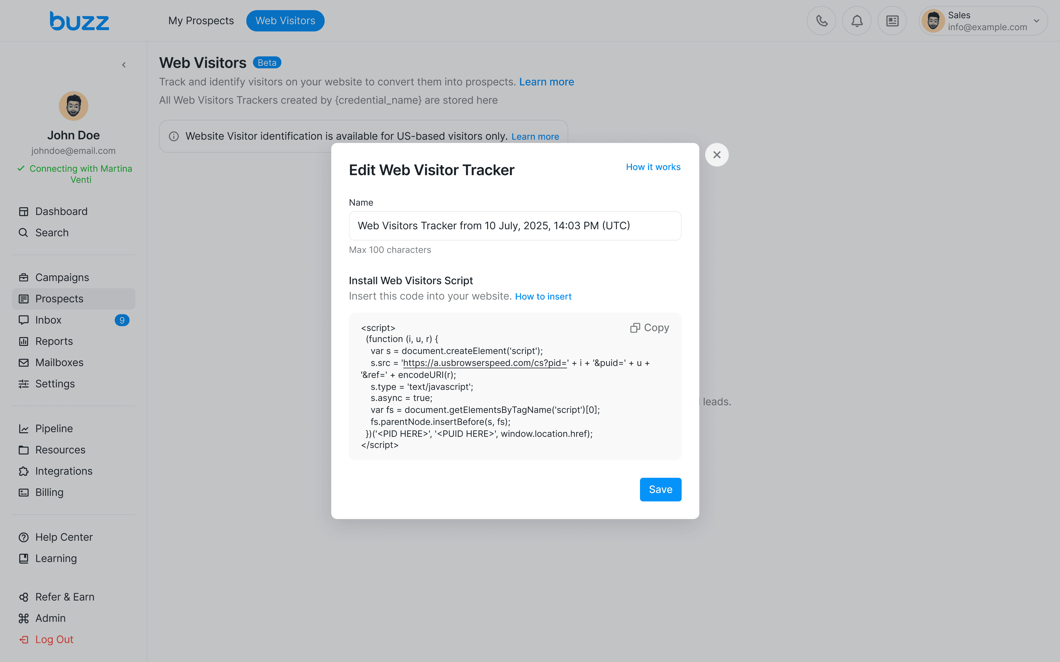 Create tracker modal