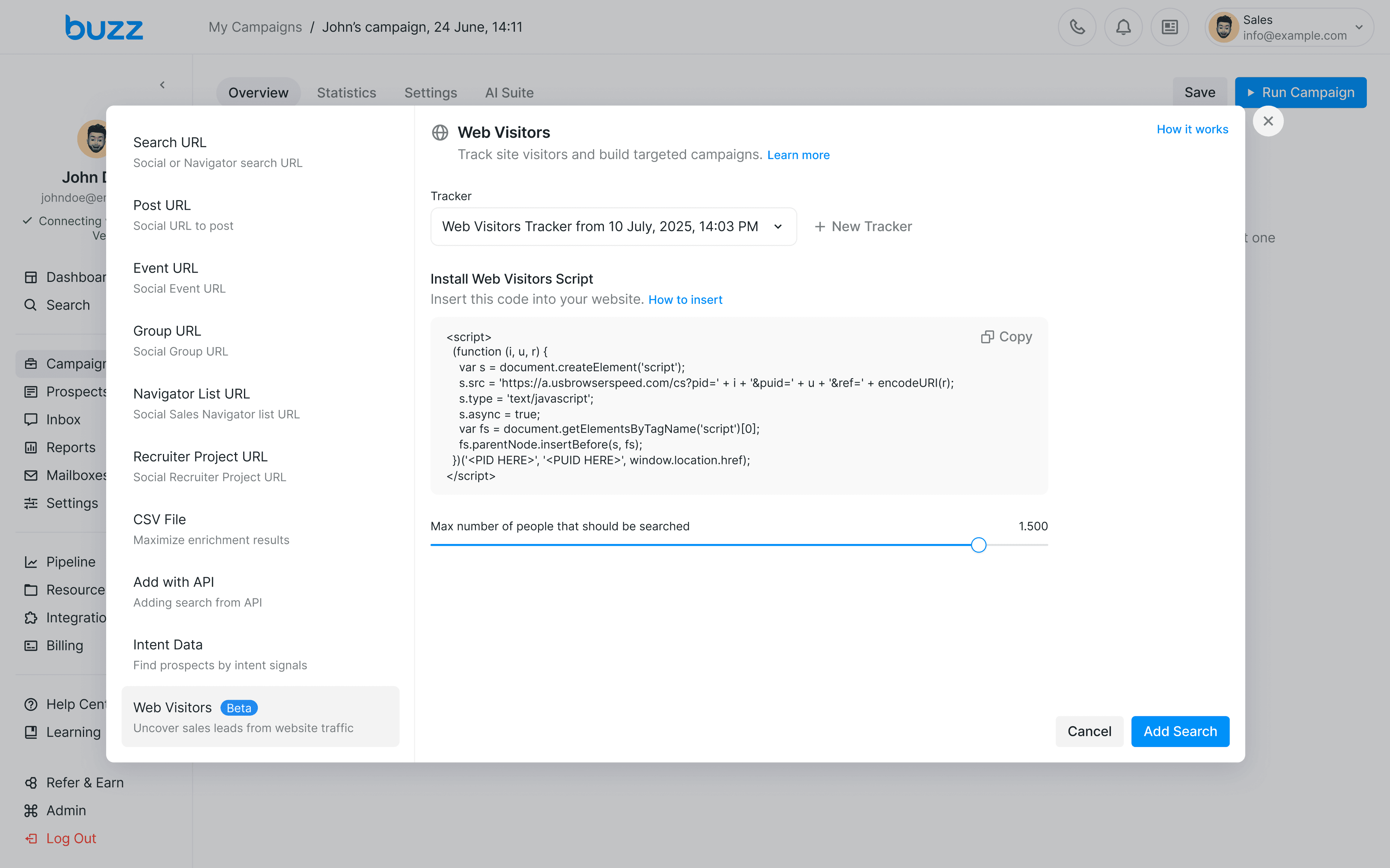 Adding Web Visitors prospects to a campaign